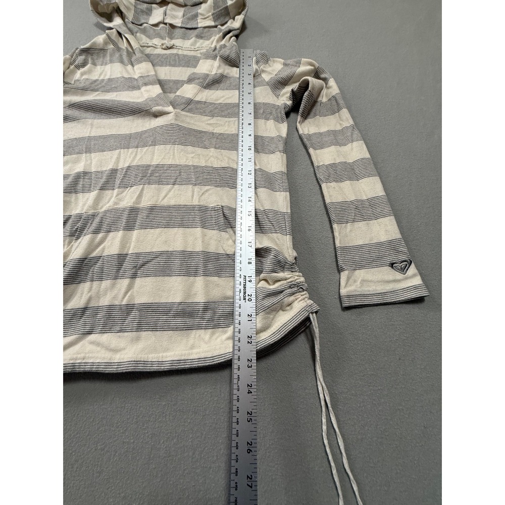 Roxy White Gray Stripe Lightweight Long Sleeve Hoodie‎ Sweatshirt Women Medium - Picture 3 of 10